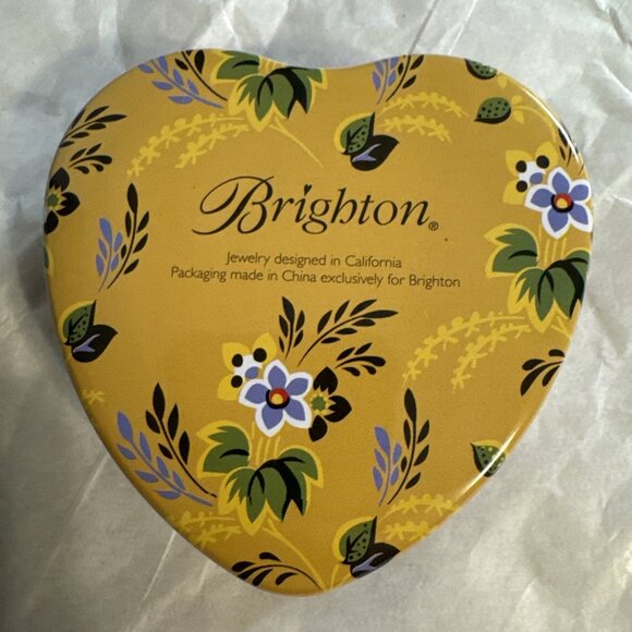 Brighton Jewelry Gift Box Metal Floral Tin Heart Empty Storage 3.5" x 3.5" NEW Y - Picture 3 of 8